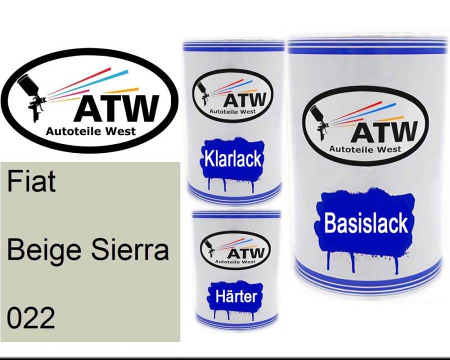 Fiat, Beige Sierra, 022: 500ml Lackdose + 500ml Klarlack + 250ml Härter - Set, von ATW Autoteile West.